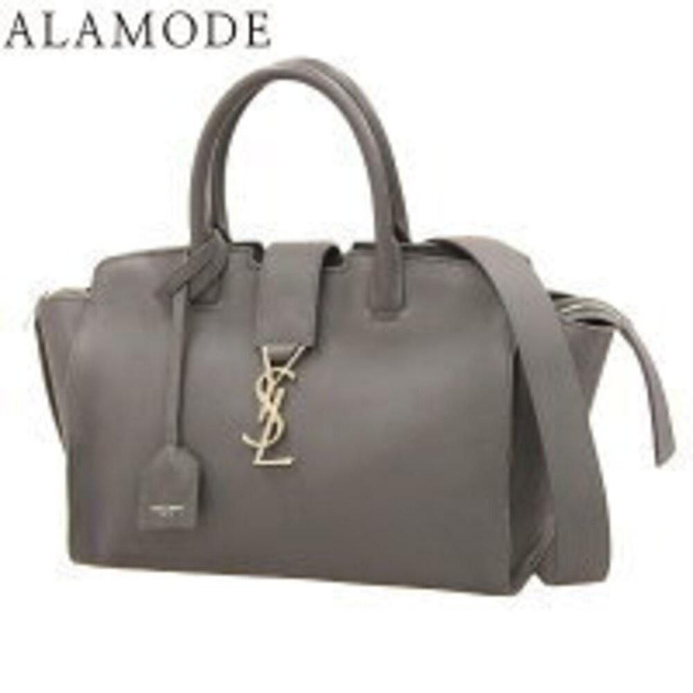 SAINT LAURENT PARIS Downtown Cabas Handbag Shoulder Bag Gray Leather